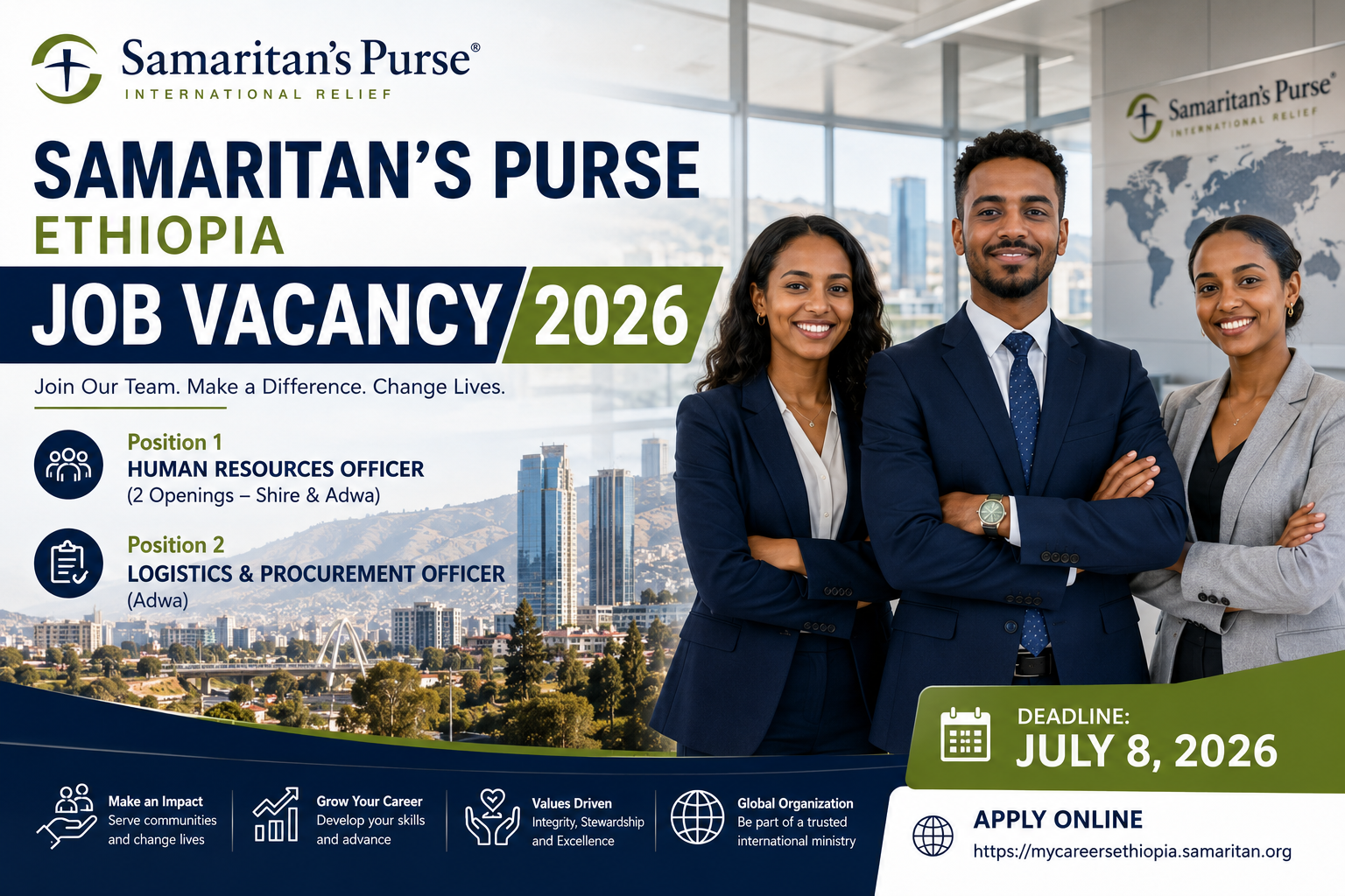 Samaritan’s Purse Ethiopia Job Vacancy 2026 Samaritan's Purse Jobs, Ethiopia Jobs 2026, NGO Jobs Ethiopia, Human Resources Officer Jobs, Logistics Officer Jobs, Procurement Officer Jobs, Shire Jobs, Adwa Jobs, NGO Vacancies, Latest Jobs Ethiopia