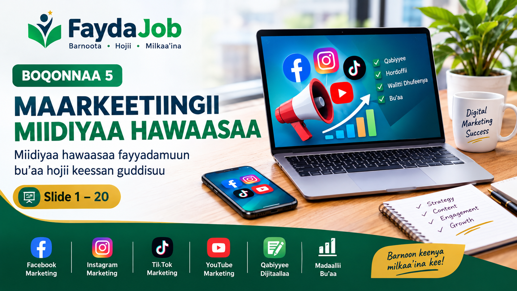 Maarkeetiingii Miidiyaa Hawaasaa Afaan Oromoo – FaydaJob Barnoota maarkeetiingii miidiyaa hawaasaa Afaan Oromoo, Facebook, Instagram, TikTok fi YouTube